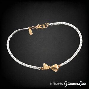 Vintage 1960s Monet White Enamel Gold Tone Bow Minimalist Chain Bracelet